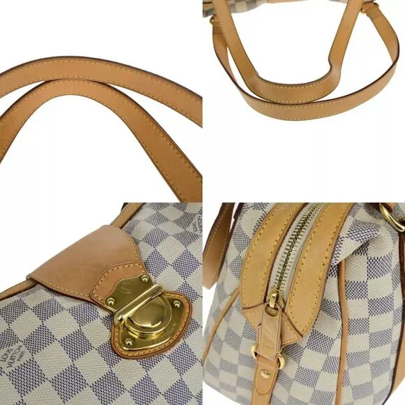 LOUIS VUITTON LV Stresa PM Shoulder Bag Damier Azur Leather White